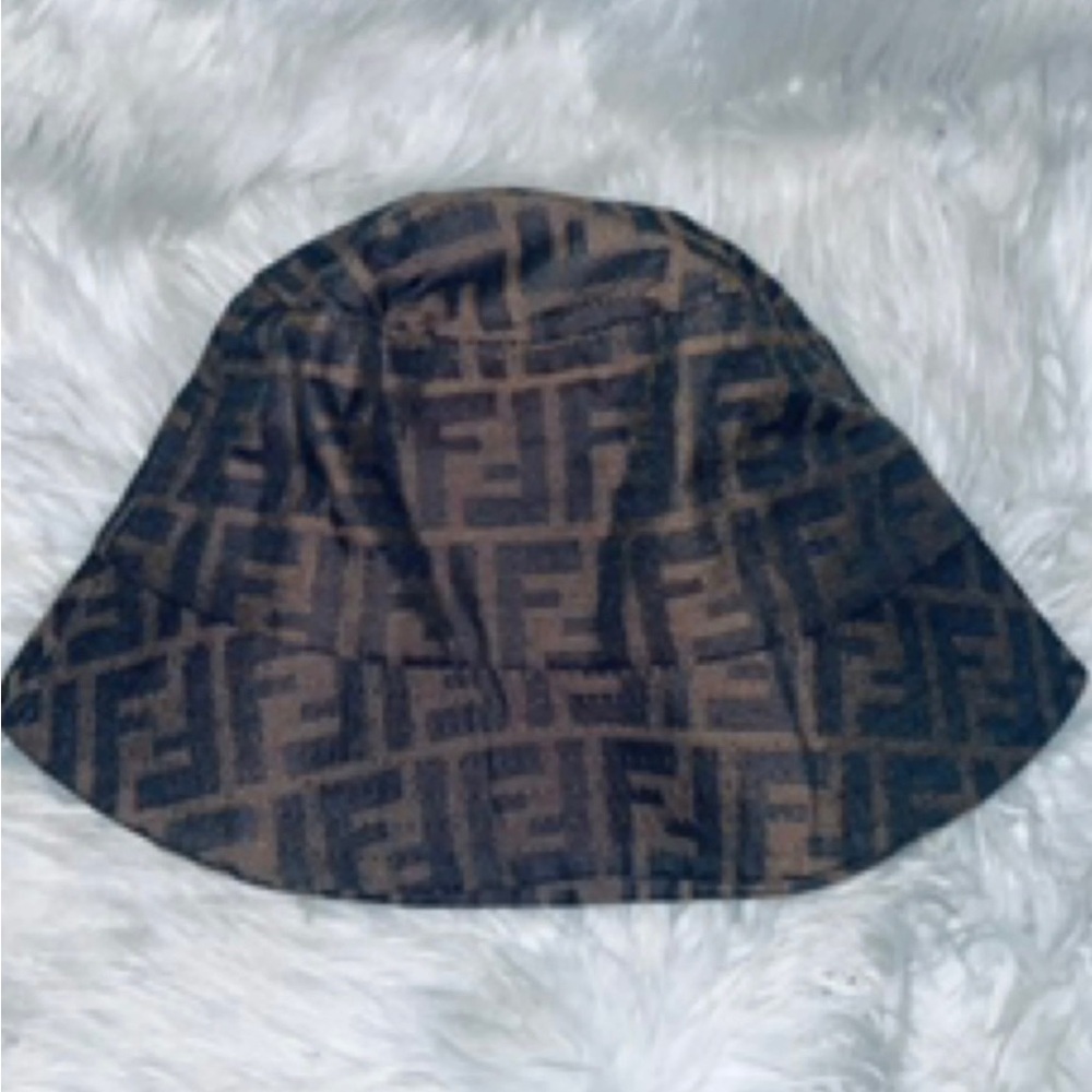 Designer Logo Bucket Hat in Black and Brown